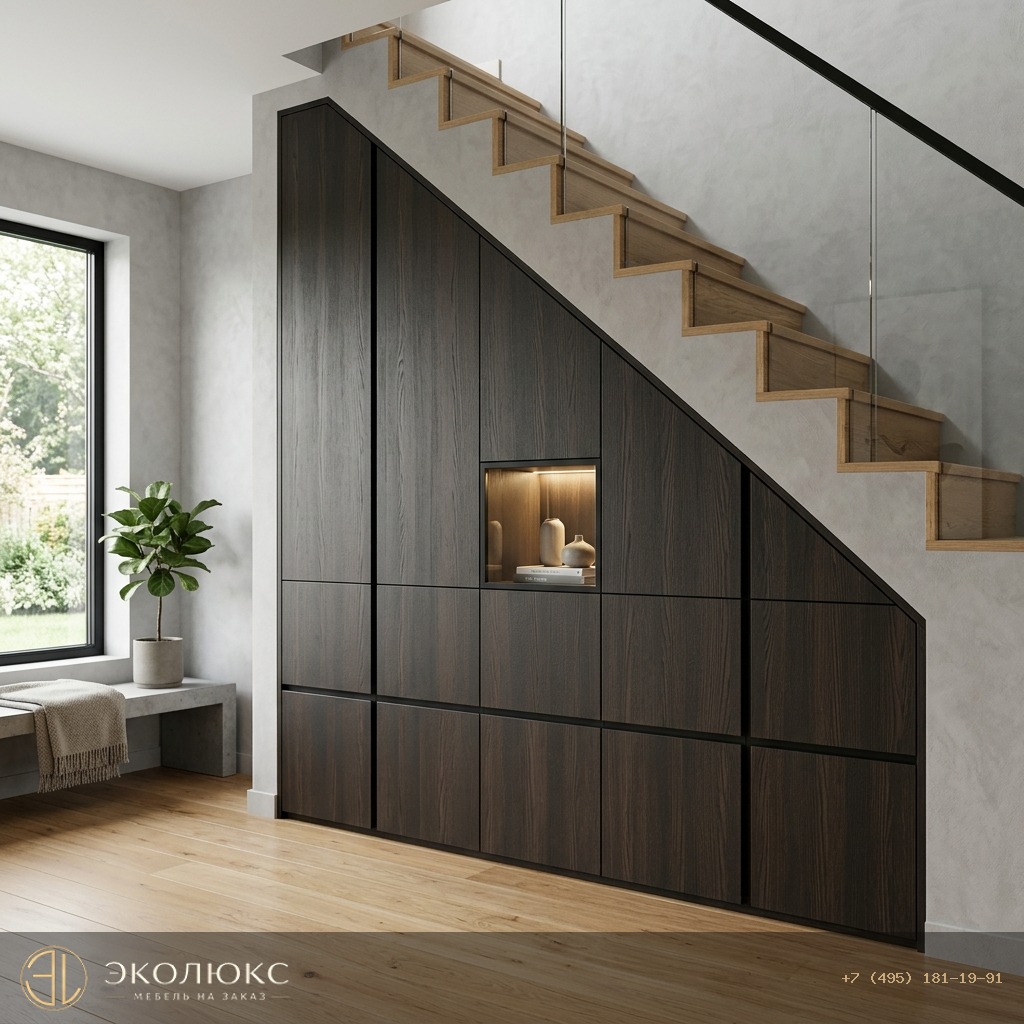 Шкаф под лестницу Дуб Термо чёрно-коричневый (арт. H1199 ST12), Egger