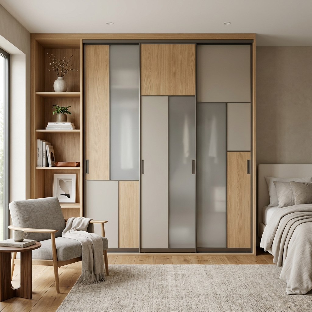 Шкаф-купе комбинированный с матовым стеклом