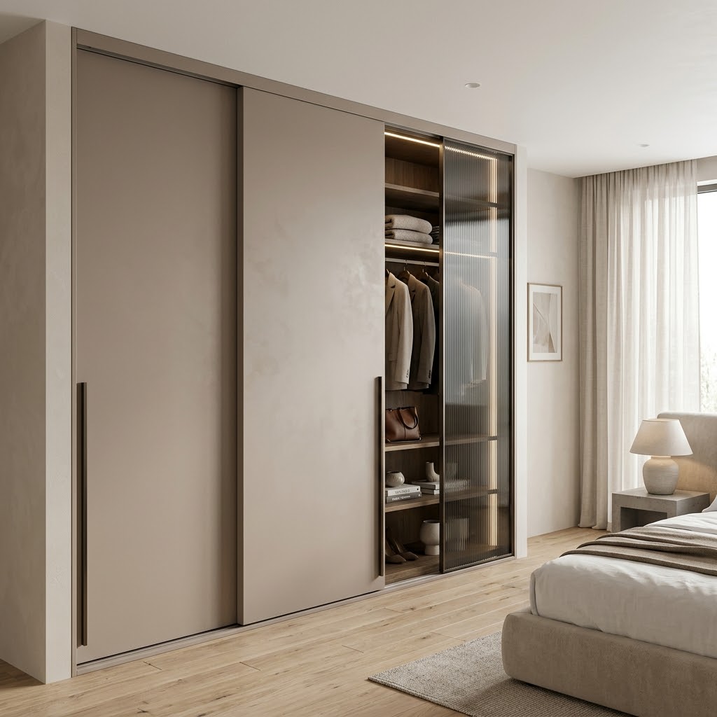 Современный встроенный шкаф-купе с подсветкой