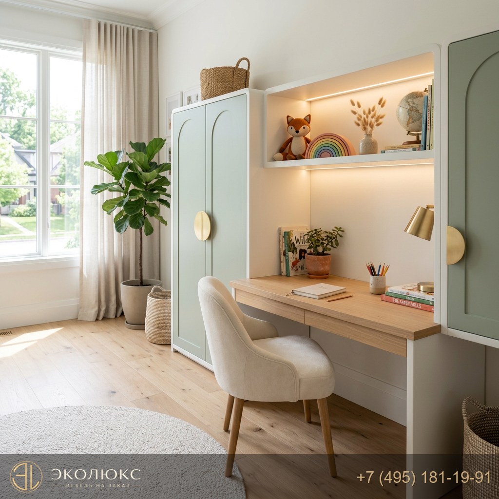 Детский гарнитур с арочными фасадами и открытыми полками